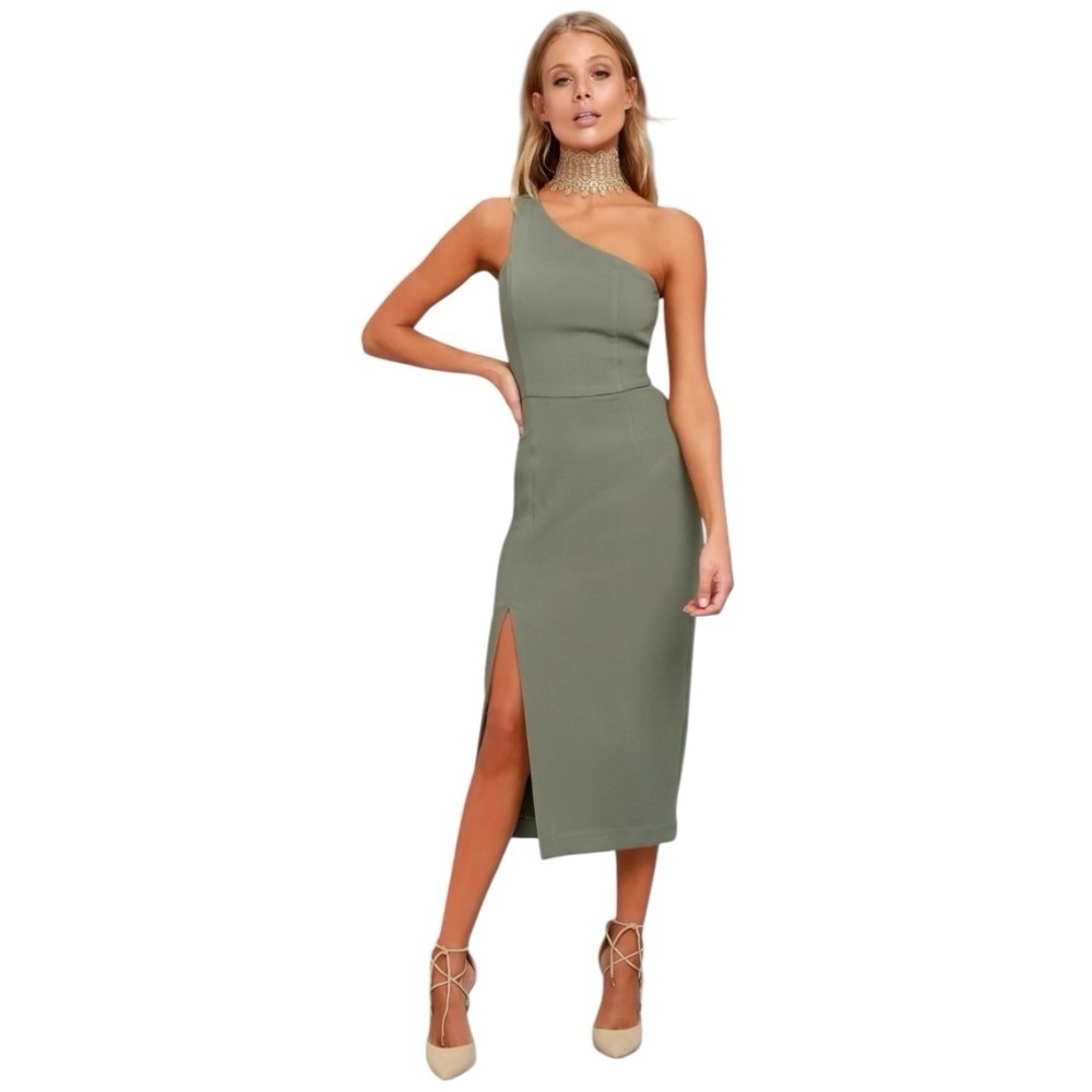 FINDERS KEEPERS Haunted Olive Green One Shoulder Midi Dress Size XXS 0 2 Party